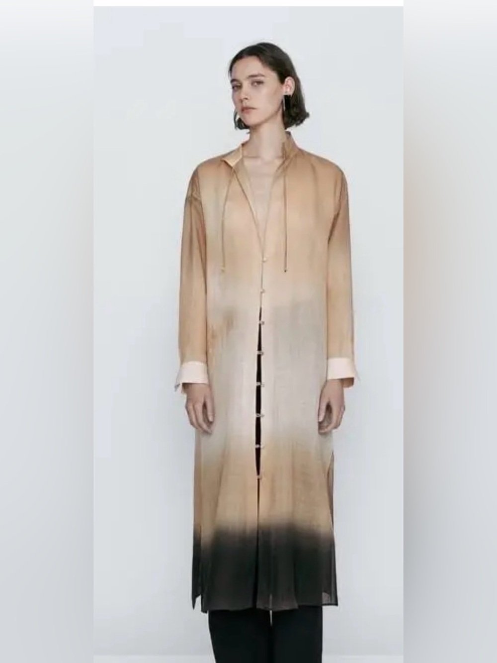 Massimo Dutti Ombre Long Button-Front Duster Coat — Beige to Black size S